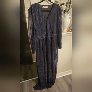 A Beautiful Soul Maxi V-Neck Glitter Evening Dress-Black with Iridescent Sparkle